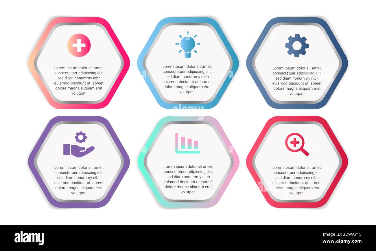 Gradient Hexagon Infographic Template avec des icônes d'affaires, peut être utilisé pour des conceptions d'affaires, des conceptions de présentation ou toutes les conceptions appropriées. Illustration de Vecteur