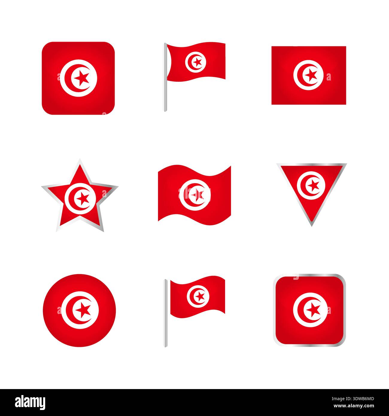 Tunisie Flag Icons Set, peut être utilisé pour les conceptions d'entreprise, les conceptions de présentation ou toutes les conceptions appropriées. Illustration de Vecteur