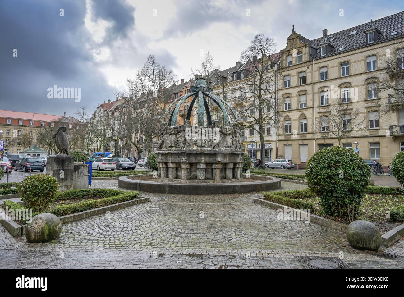 Krautkopfbrunnen, Gutenbergplatz, Karlsruhe, Bade-Württemberg, Deutschland Banque D'Images