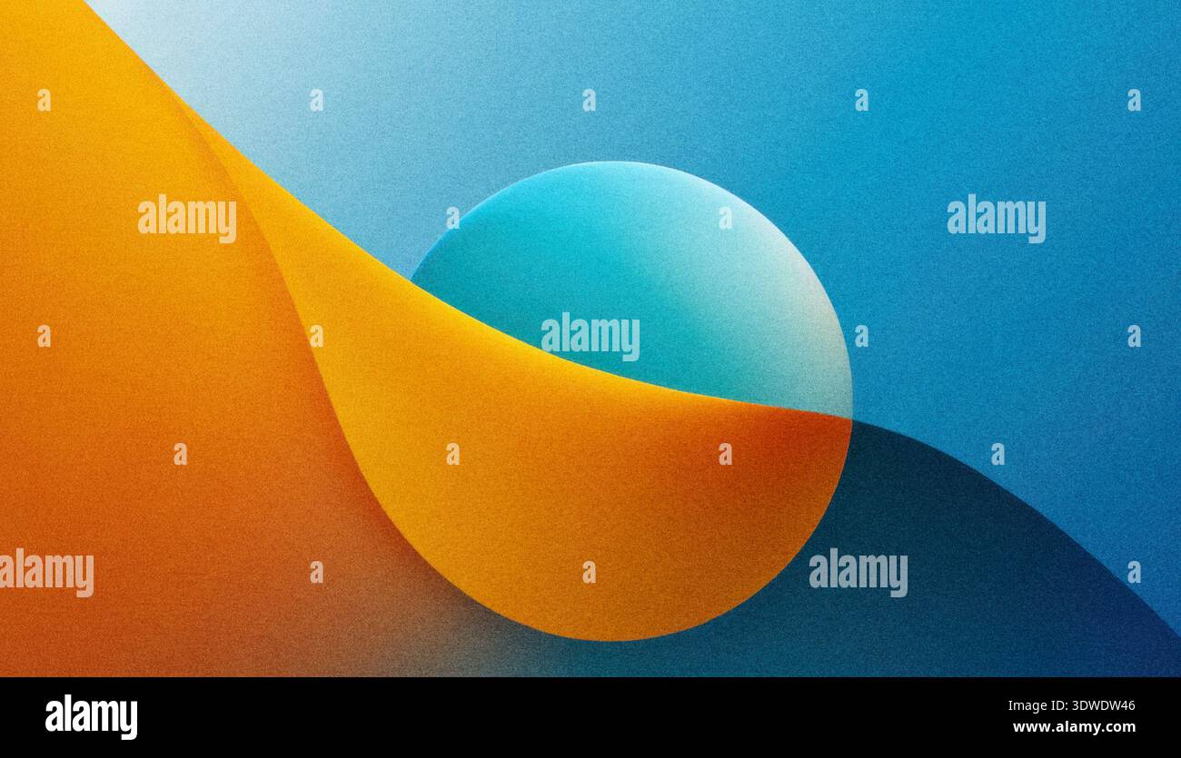 Un design abstrait vibrant présente une forme circulaire qui fusionne avec des couleurs dégradées lisses dans les tons de bleu et d'orange. Cette œuvre évoque un sens de c Banque D'Images