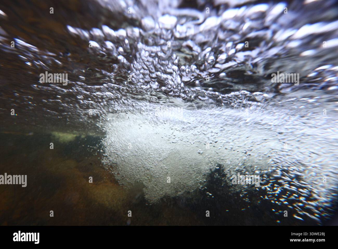 Scène d'automne sous-marine captivante avec bulles dynamiques et mouvements éthérés, créant une superbe pièce d'art abstraite remplie de mouvement et d'intempéries Banque D'Images