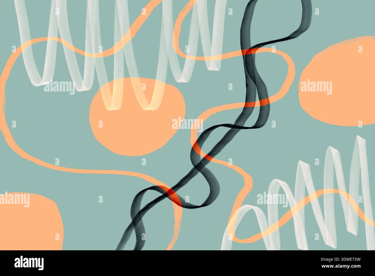 Une illustration moderne avec des motifs abstraits et des formes organiques dans des teintes douces. Il combine des lignes fluides et des formes circulaires, créant une dynamique pourtant Banque D'Images