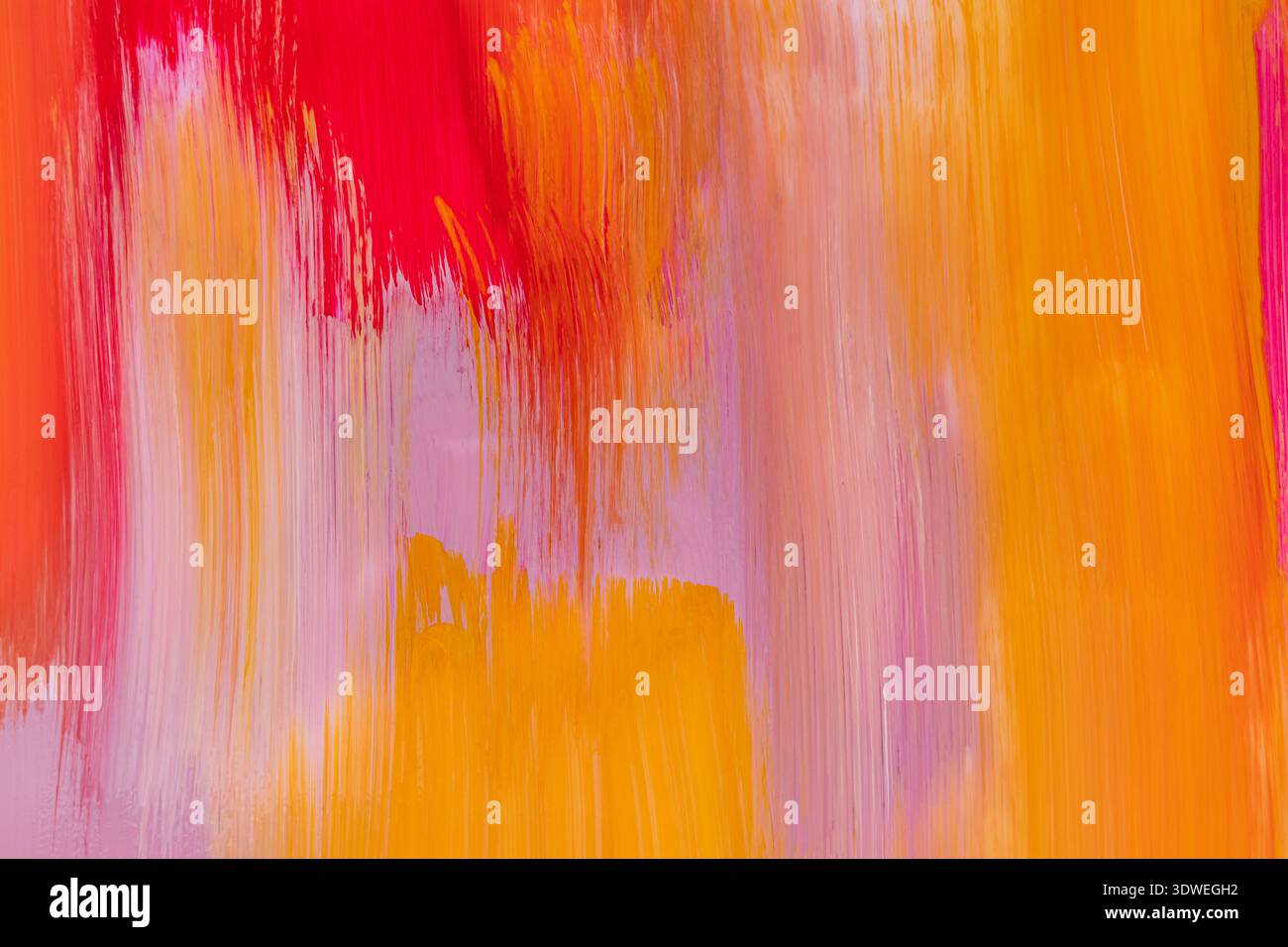 Un fond de peinture acrylique abstrait saisissant avec des rouges, des oranges et des jaunes vibrants se mélangeant parfaitement. Les coups de pinceau créent une dynamique et une texture Banque D'Images