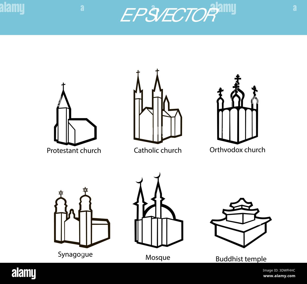 Illustration de l'ensemble de vecteurs des temples Illustration de Vecteur