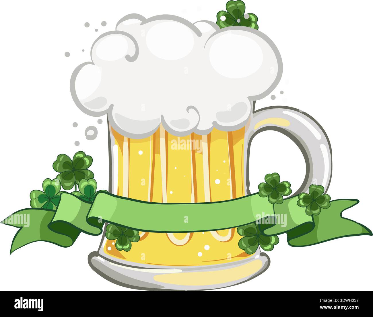 Patricks Day illustration, tasse à bière, bannière et trèfle. Illustration de Vecteur