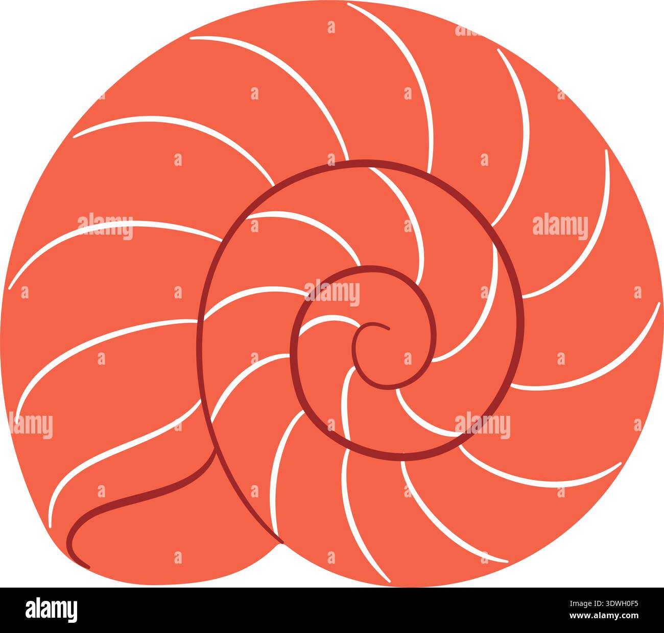 Coquille spirale nautilus orange. Icône nautique isolée de style plat tendance dessinée à la main pour la biologie marine, marque de plage, designs d'été. Illustration vectorielle Illustration de Vecteur