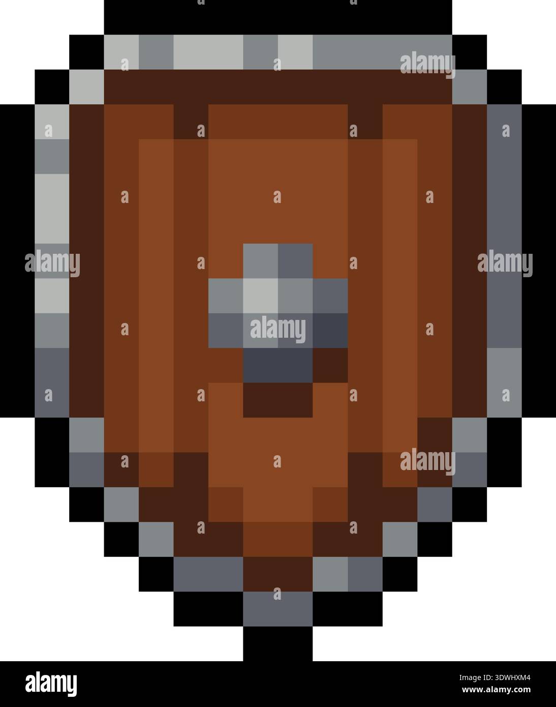 Icône d'élément d'armure de jeu Pixel Art Wooden Shield Illustration de Vecteur