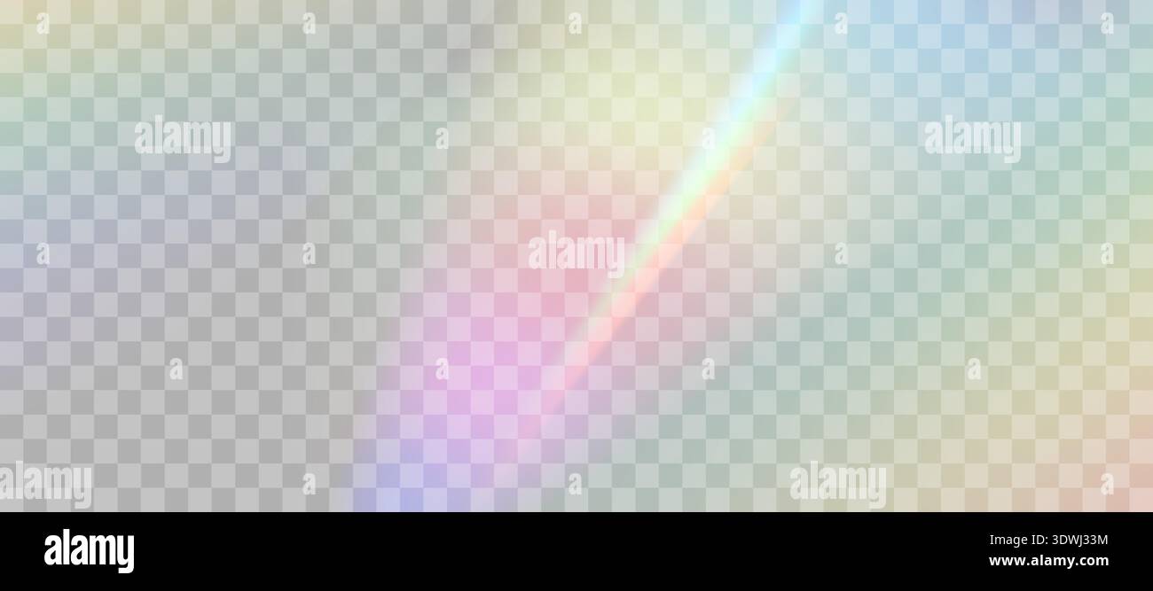Effet de superposition de réfraction arc-en-ciel flou. Effet prisme de lentille lumineuse sur fond transparent. Réflexion holographique, ombre de fuite de lumière de cristal Illustration de Vecteur