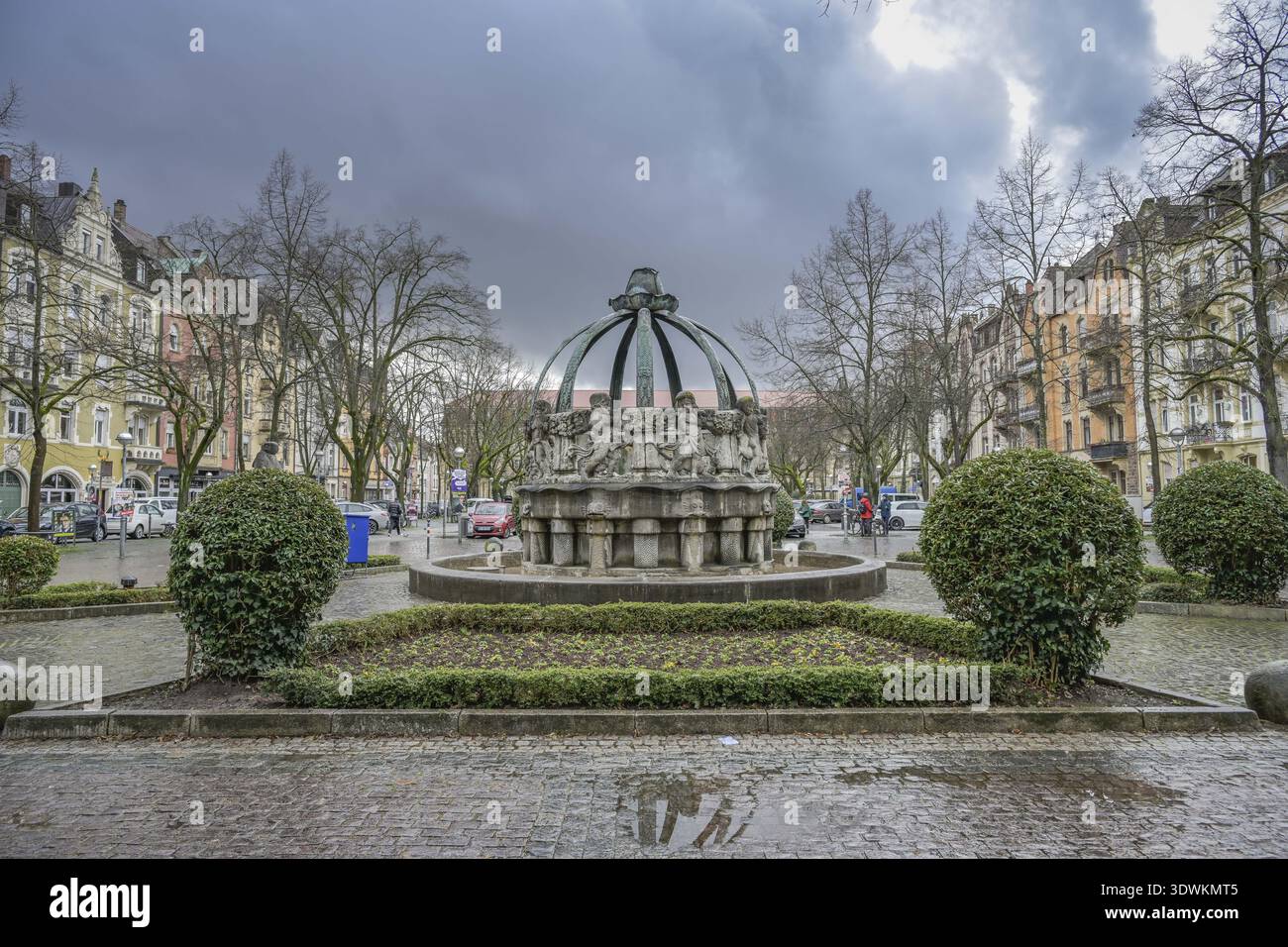 Krautkopfbrunnen, Gutenbergplatz, Karlsruhe, Bade-Wuertemberg, Allemagne Banque D'Images
