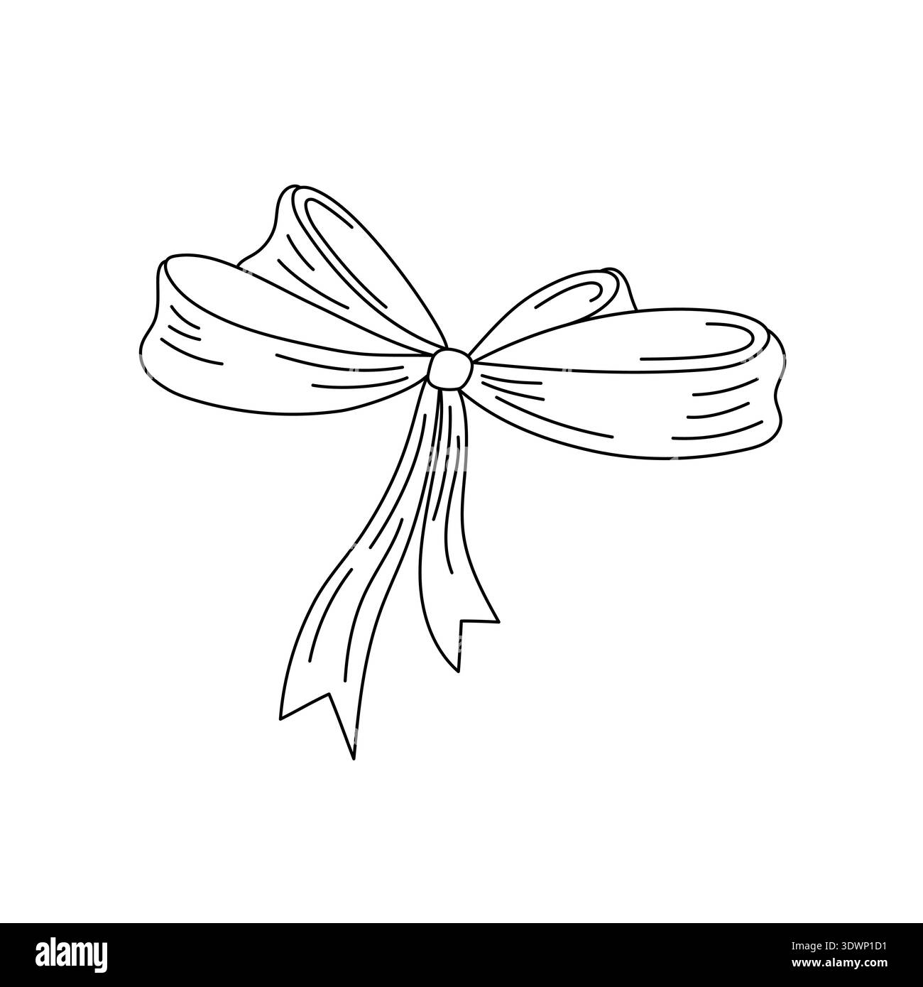 Coquette Bow simple doodle contour festif illustration dessinée à la main, accessoire d'art au trait pour la conception d'événements de vacances, anniversaire, cartes de voeux, bannières, décoration pour les cheveux Illustration de Vecteur