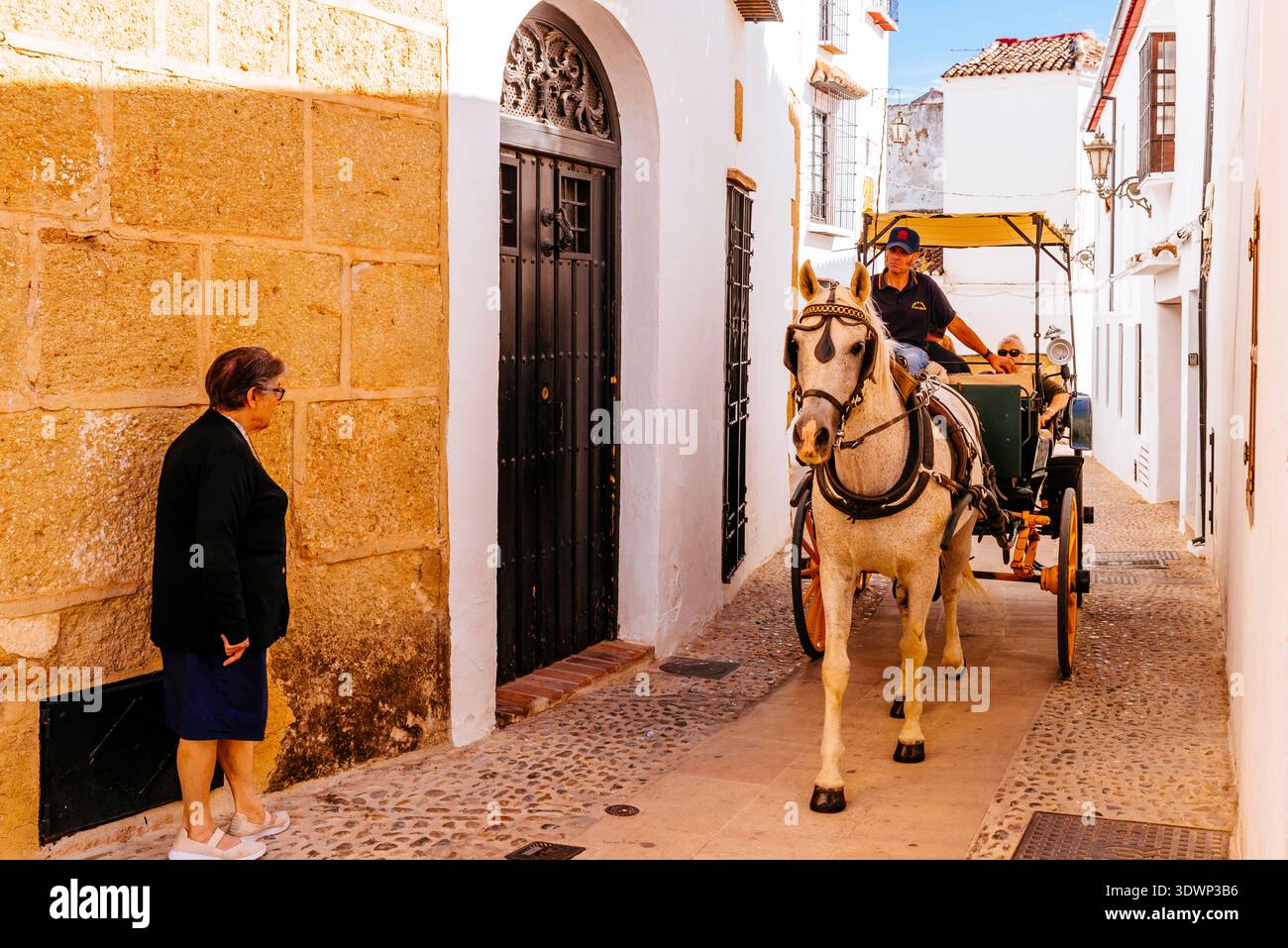 Visite guidée en calèche à travers les rues étroites de la ville de Ronda, Málaga, Andalucía, Espagne, Europe Banque D'Images