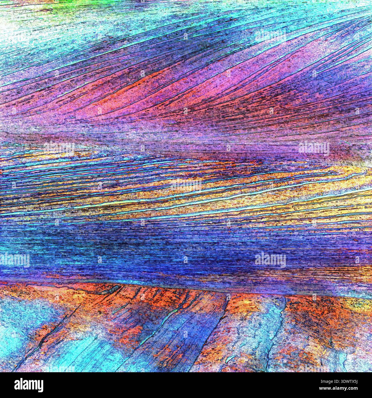 Un abstrait coloré de lignes texturées droites, parallèles et courbes. Banque D'Images