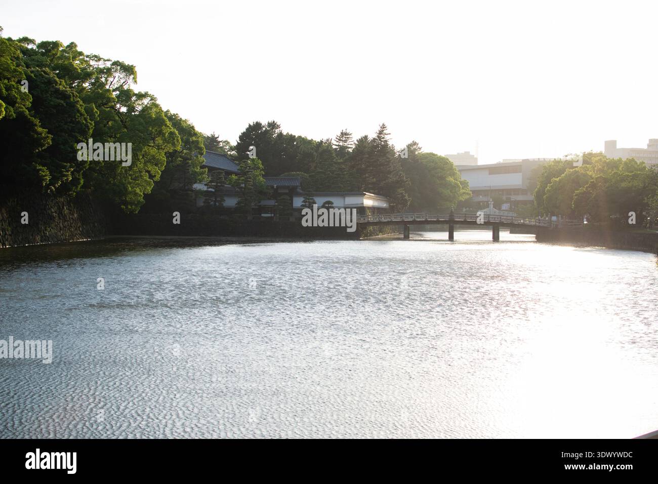 La fosse OTE-bori et le pont menant à la porte Hirakawa-mon dans les jardins est du Palais impérial à Tokyo, Japon. Banque D'Images
