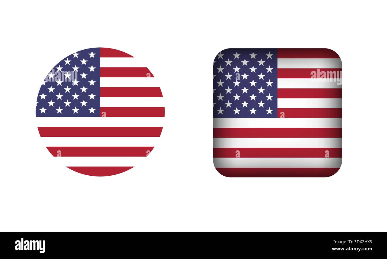 Flat Square et Circle USA Flag Icons, conception éditable vectorielle, peut être utilisé pour la conception d'affaires ou de présentation. Illustration de Vecteur