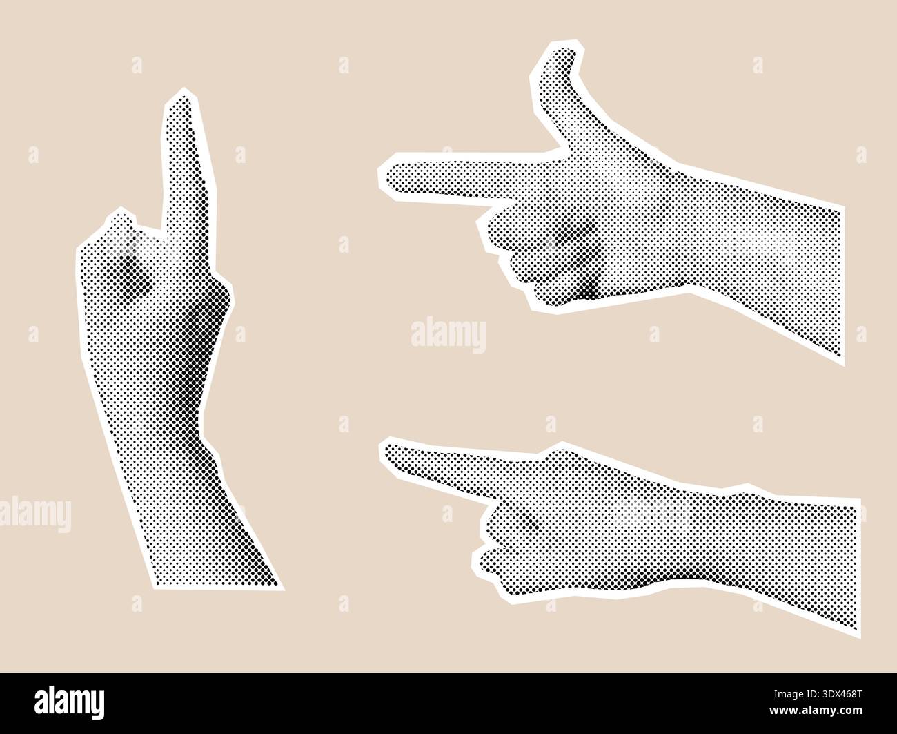Collection de gestes de main demi-teinte, mains découpées rétro noir et blanc Illustration de Vecteur