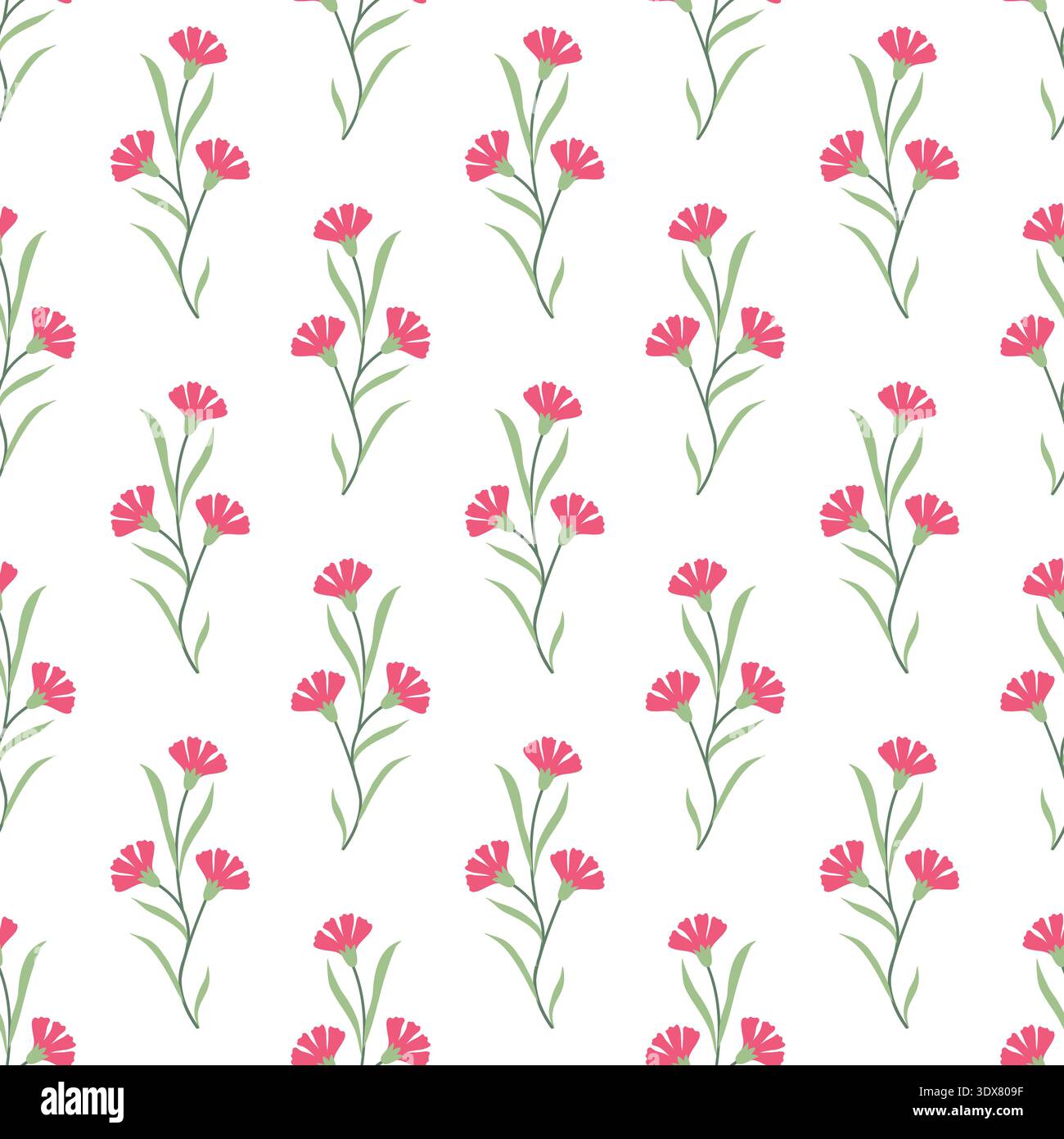 Illustration vectorielle de modèle sans couture d'œillet dans le style minimal plat, fond de répétition florale rose pour le textile de tissu et la conception d'emballage Illustration de Vecteur