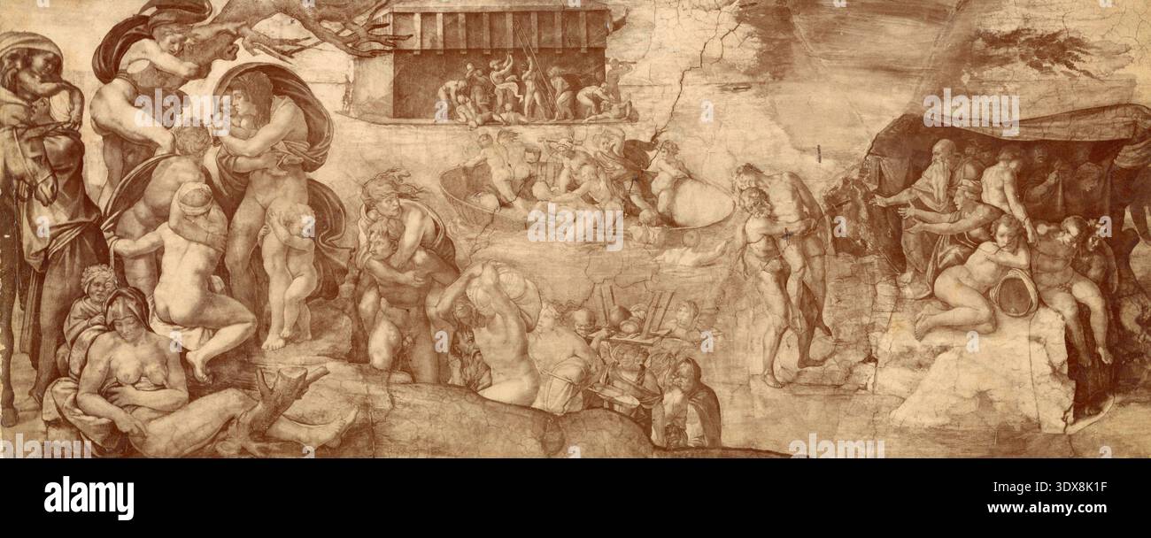 Le déluge (également connu sous le nom de déluge), fresque peinte par Michel-Ange Buonarroti entre 1508 et 1512 sur le plafond de la chapelle Sixtine de la Cité du Vatican, années 1880 Banque D'Images