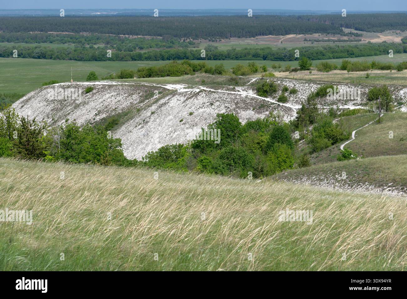 Vue sur les montagnes de craie sur le territoire de la réserve architecturale et archéologique. Divnogorye, région de Voronej, Russie Banque D'Images