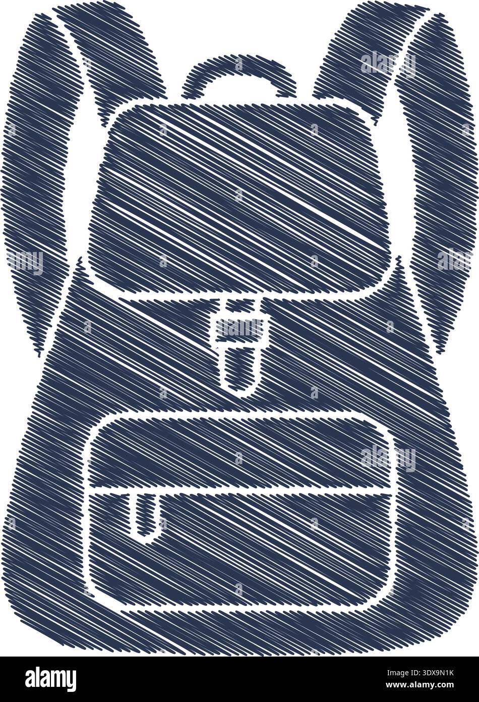 Icône de sac à dos texturé avec poche avant et bretelles dans un style cousu bleu foncé Illustration de Vecteur