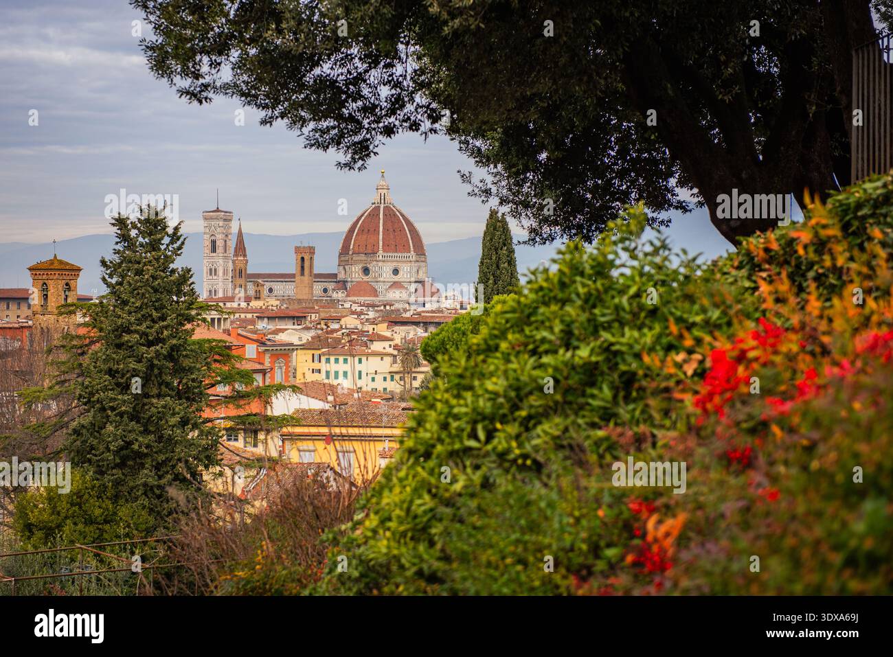 FLORENCE, ITALIE - 1er FÉVRIER 2026 : vue panoramique sur les gratte-ciel de Florence avec le Duomo et le Campanile de Giotto. Cette vue large surplombe Banque D'Images