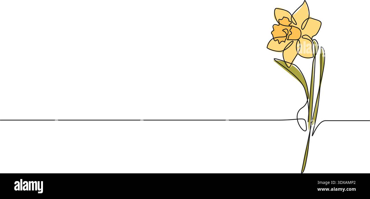 dessin de ligne continue de jonquille jaune simple, illustration vectorielle d'art de ligne de narcisse Illustration de Vecteur