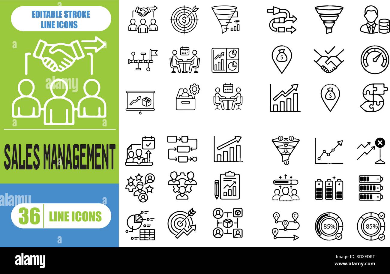 Icônes de ligne de gestion des ventes définies. Collection d'icônes de gestion. Illustrateur vectoriel Illustration de Vecteur