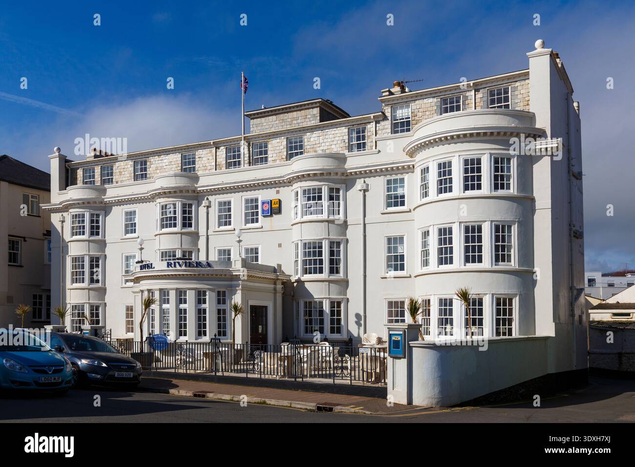 Hôtel Riviera sur l'esplanade en bord de mer à Sidmouth, Devon, Royaume-Uni en mars Banque D'Images