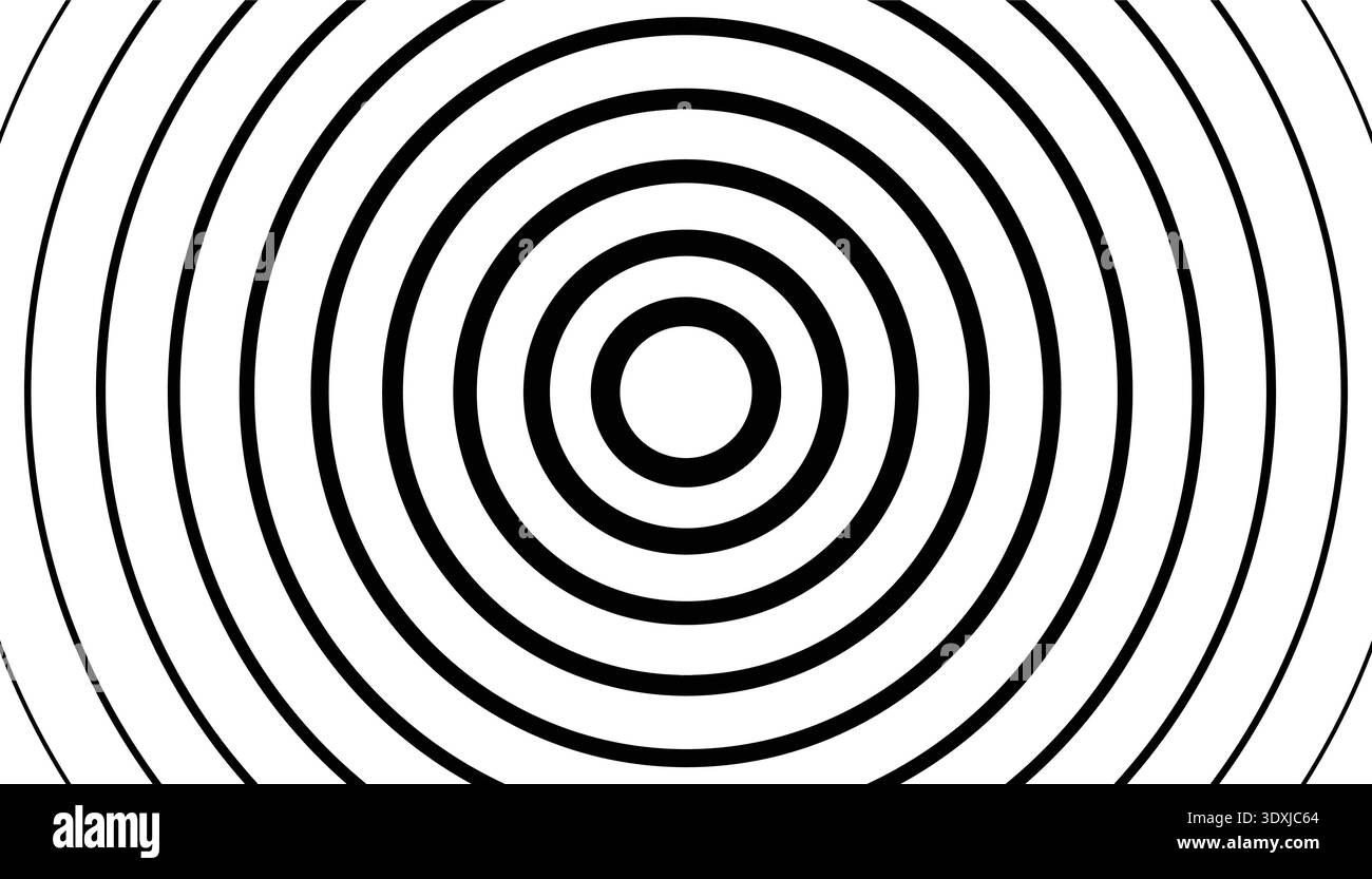 Papier peint hypnotique d'illusion optique en demi-teinte comportant des lignes circulaires noires concentriques. Un motif géométrique frappant qui ajoute de la profondeur et du mouvement à p Illustration de Vecteur