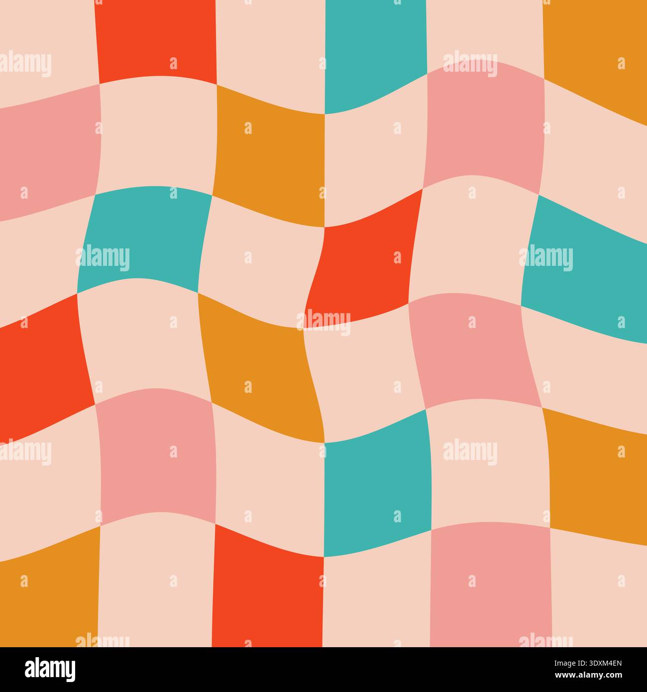 Fond de vecteur de vérificateur ondulé groovy de Noël. Arrière-plan en damier abstrait fluide des fêtes rétro. Motif géométrique abstrait à carreaux déformés courbés de Noël. Couleur rose, rouge, verte et dorée Illustration de Vecteur