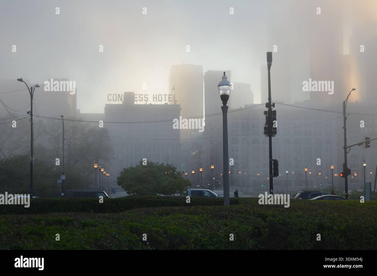 Brouillard à Chicago au-dessus de Grant Park Banque D'Images