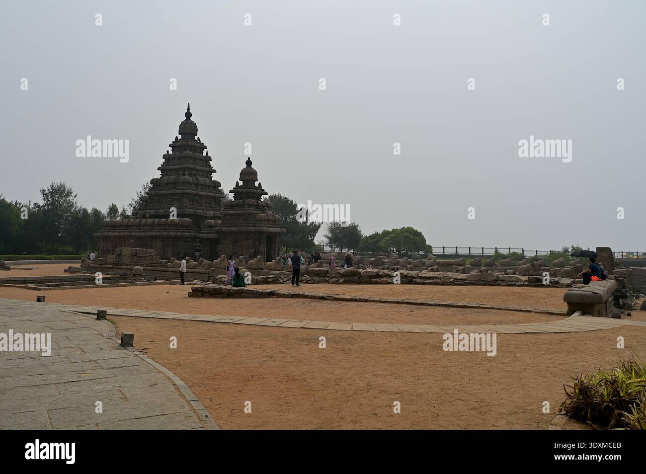 Le temple du bord de mer de Mahabalipuram serait 1 des 7 pagodes aperçues par Marco Polo au cours de ce voyage, dont 6 restent immergées dans la mer Banque D'Images