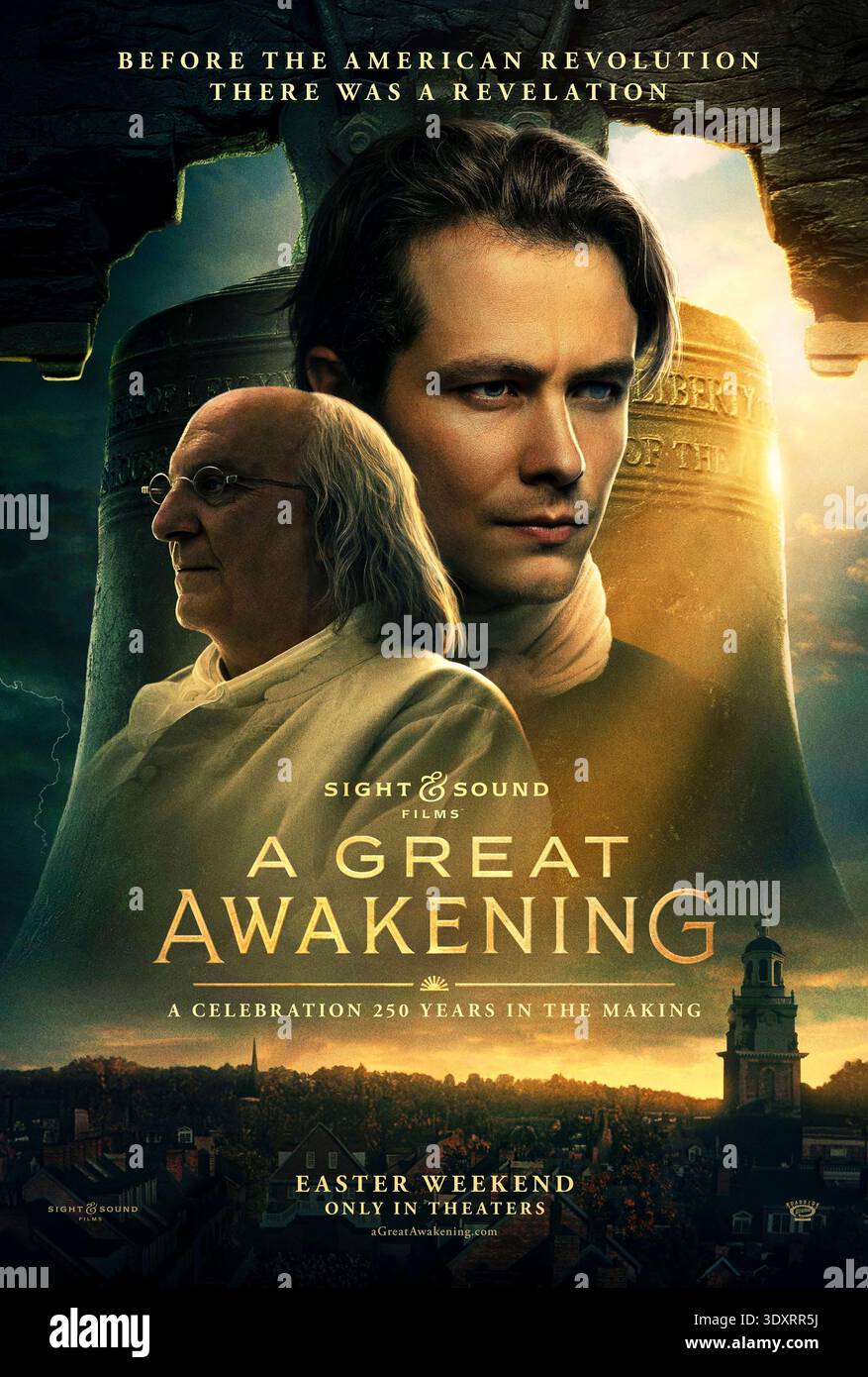 A Great Awakening (2026) réalisé par Joshua Enck et mettant en vedette John Paul Sneed, Jonathan Blair et Josh Bates. Se déroulant dans les années précédant la Révolution américaine, le film suit l’amitié improbable entre Benjamin Franklin et le pasteur ardent George Whitefield alors que les sermons du Grand réveil de Whitefield répandent un puissant renouveau religieux dans les colonies. Affiche AMÉRICAINE À une feuille POUR USAGE ÉDITORIAL UNIQUEMENT. Crédit : BFA / attractions en bord de route Banque D'Images