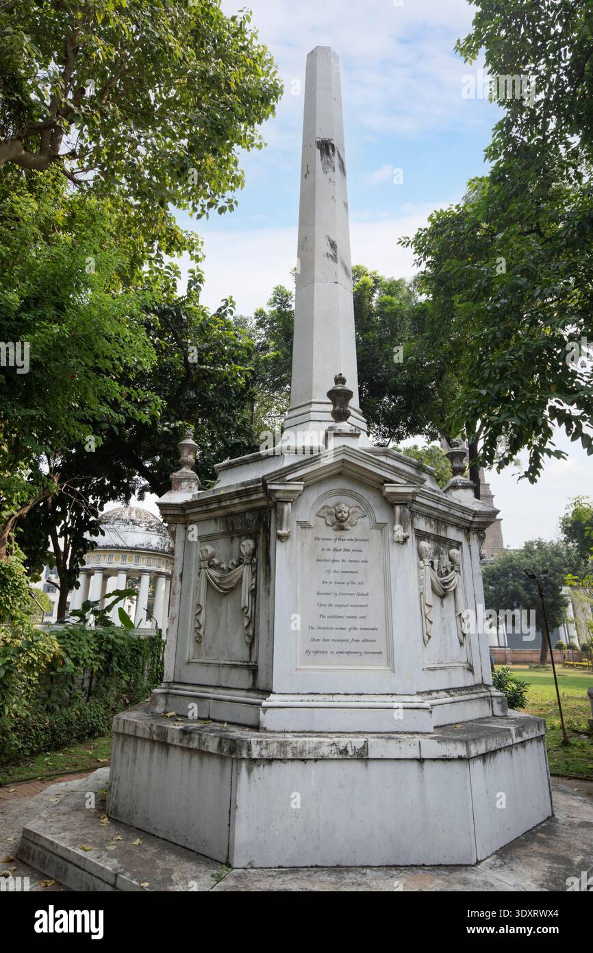Monument du trou noir de Calcutta dans le parc de l'église St John, Kolkata, Bengale occidental, Inde Banque D'Images