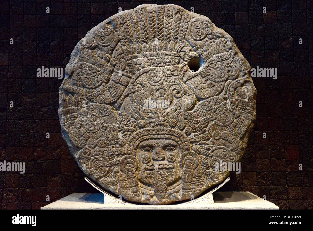 Museo Nacional de Antropología (MNA). Tlaltecuhtli (Déesse de la terre). Disque de roue de pierre. México ville. Banque D'Images