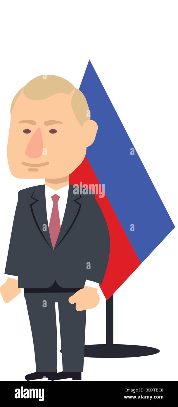 Président russe caractère. Vladimir Poutine debout avec le drapeau national Illustration de Vecteur