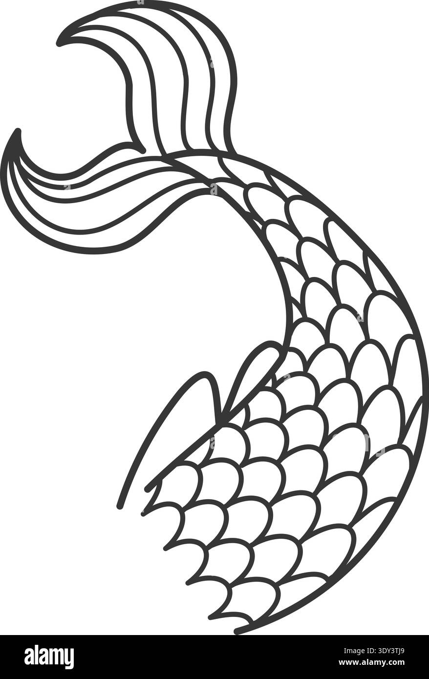 Queue de poisson magique. Symbole Sirène. Dessin fantaisie isolé sur fond blanc Illustration de Vecteur