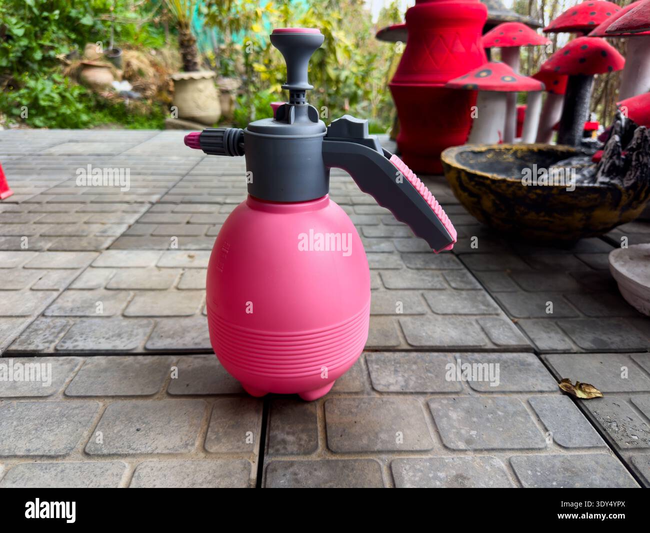 Pulvérisateur de plantes à pompe à main rose pour le jardinage Banque D'Images
