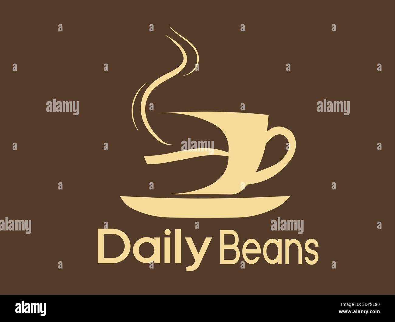 Tasse de café chaud à la vapeur avec le logo « Daily beans » sur fond marron représentant l'énergie matinale et un rituel quotidien de caféine pour le produit Illustration de Vecteur