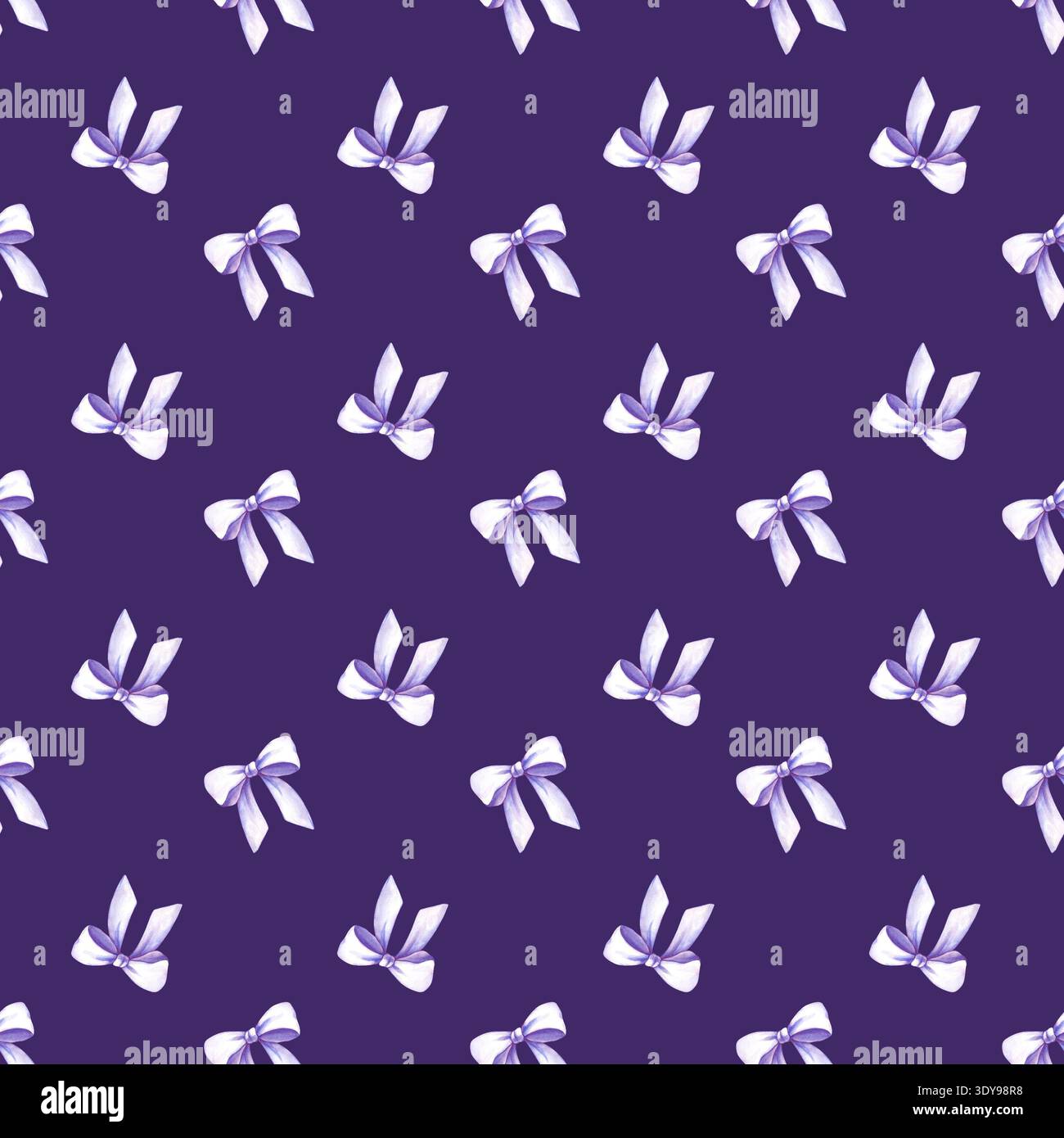 Modèle sans couture avec des noeuds lilas sur un fond violet. Illustration aquarelle. Un modèle festif avec des noeuds peints pour le tissu, le papier peint Banque D'Images