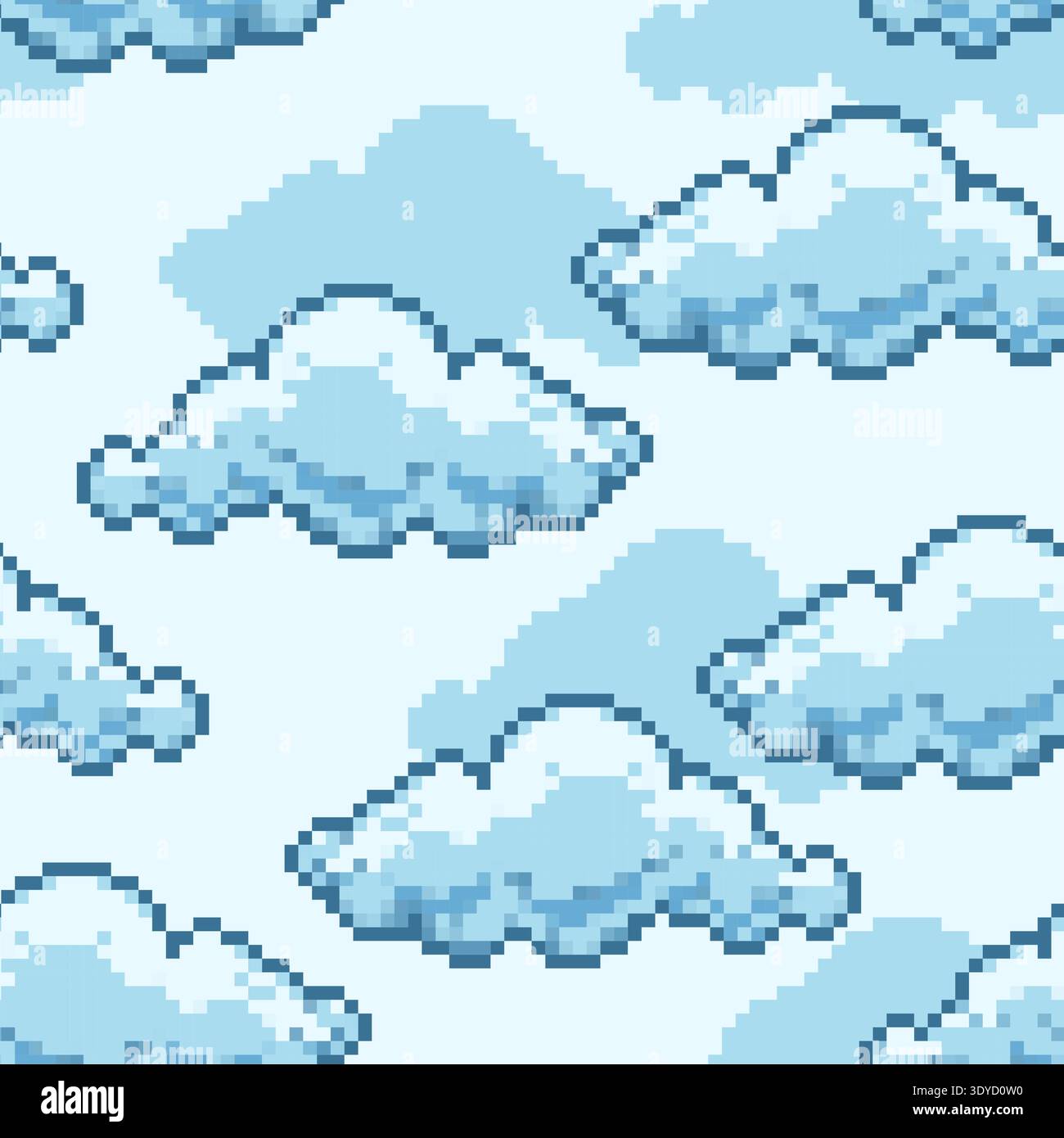 Motif sans couture avec des nuages bleus pixel art sur un ciel bleu clair. Fond de style de jeu rétro 8 bits pour les jeux et la conception des enfants. Illustration de Vecteur