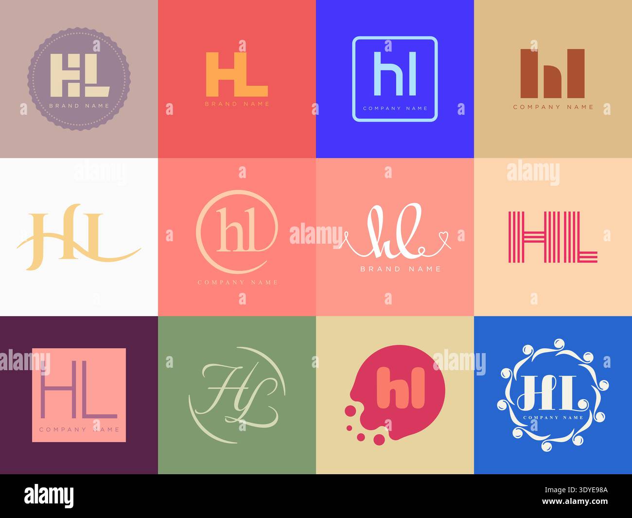 Modèle d'entreprise logo HL. Lettre h et l logotype. Définissez différents lettrage serif classique et texte audacieux moderne avec des éléments de design. Typog. Police initiale Illustration de Vecteur