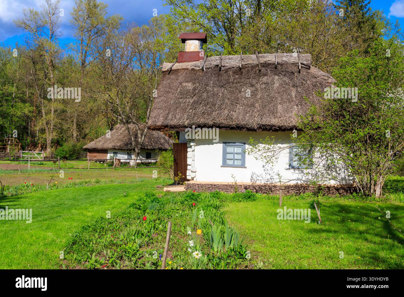 Ancienne maison rurale traditionnelle ukrainienne en plein air Musée de l'architecture folklorique et des voies folkloriques du moyen Naddnipryanschina à Pereyaslav, Ukraine Banque D'Images
