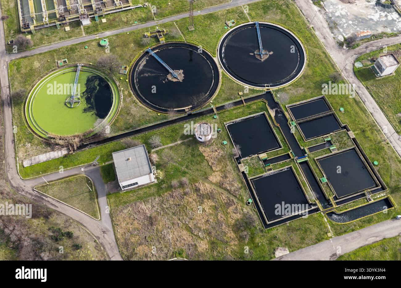 Vue aérienne de l'usine de traitement des eaux usées à Sofia, Bulgarie Banque D'Images