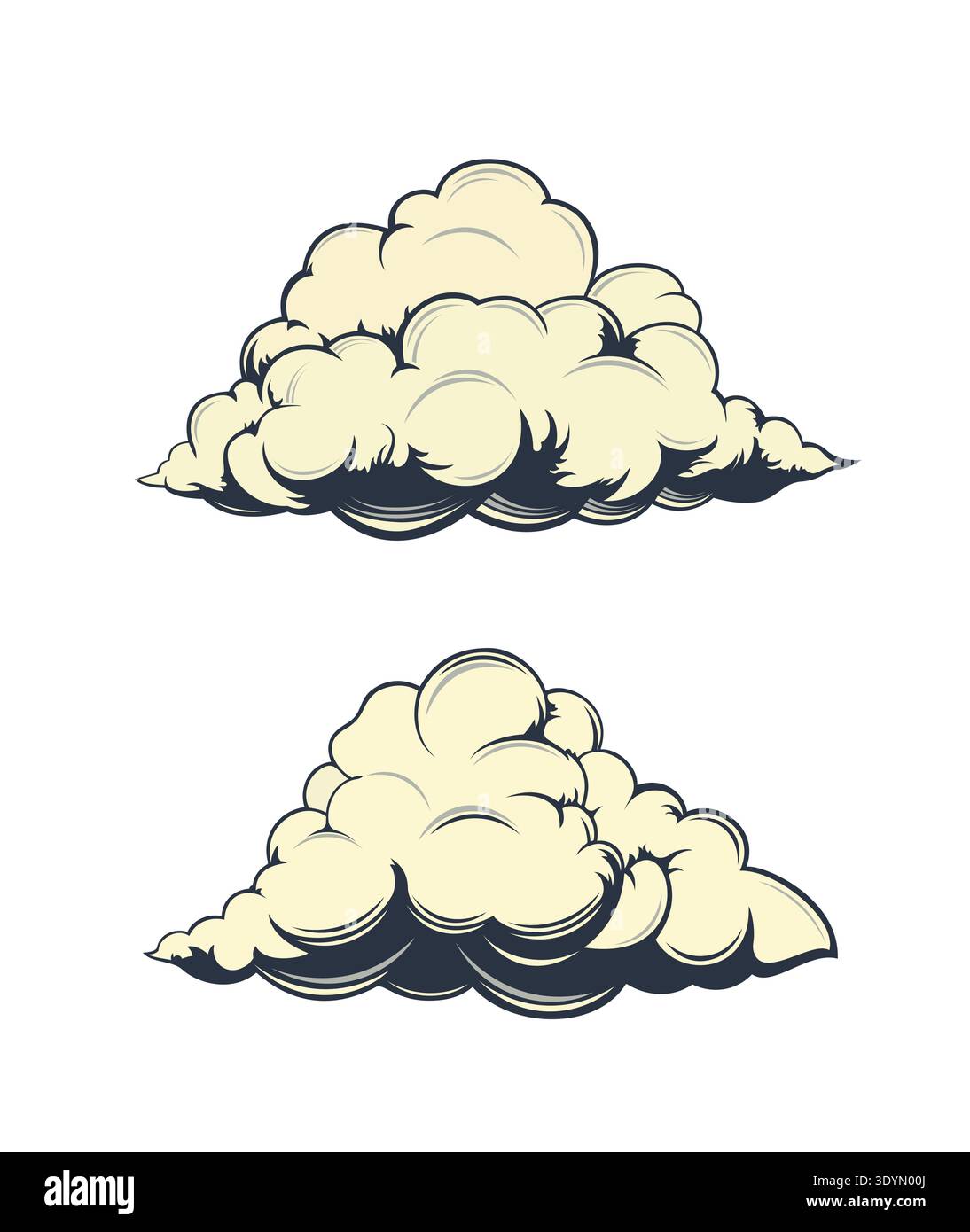 Ensemble de vecteur nuage vintage, collection de nuages dessinés à la main dans le style de gravure Illustration de Vecteur