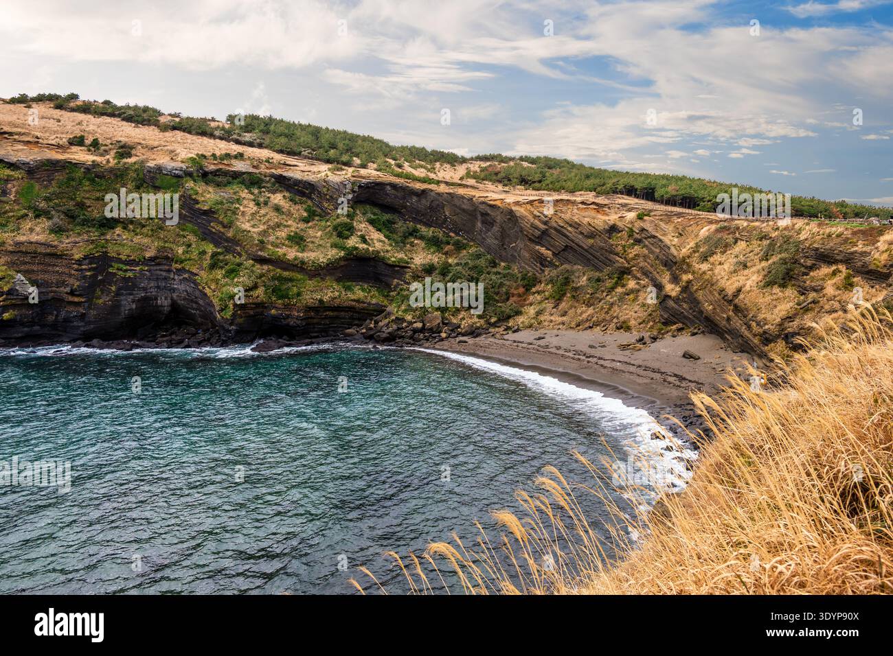 Paysage de Geommeolle Beach, la plage de sable noir, sur Udo, île de Jeju, Corée du Sud Banque D'Images