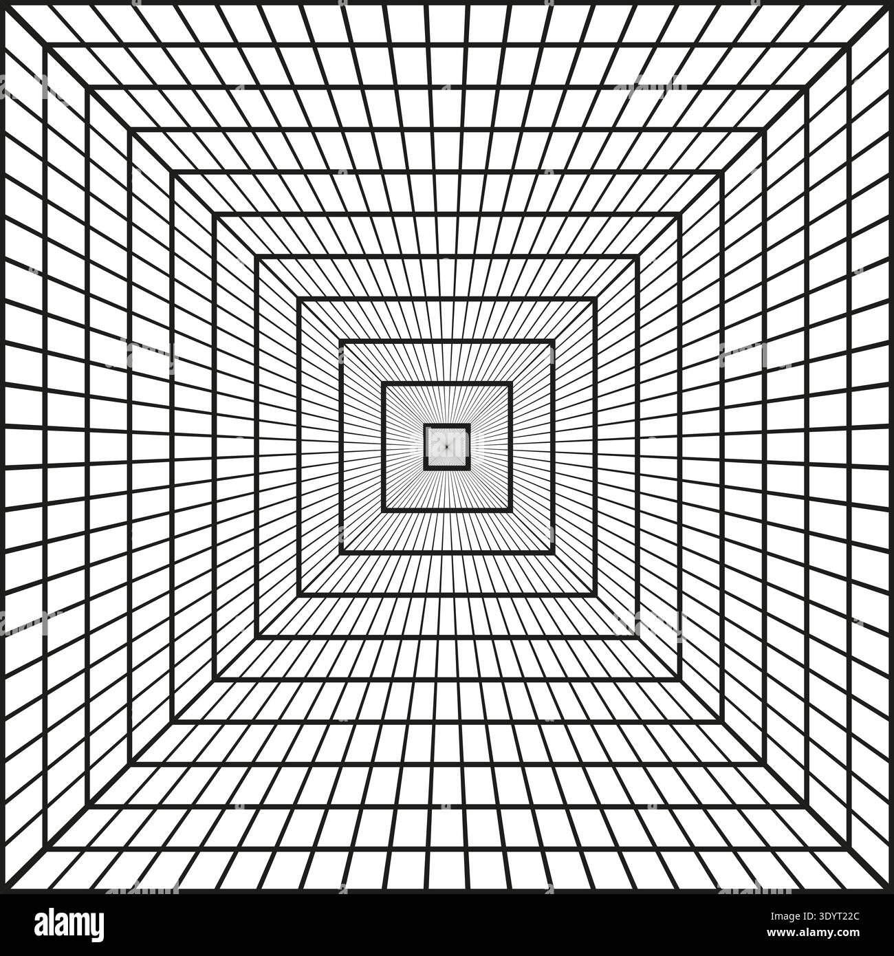 Vision abstraite en tunnel. Lignes de grille de perspective. Vecteur de profondeur géométrique. Arrière-plan d'illusion optique. SPE 10. Illustration de Vecteur
