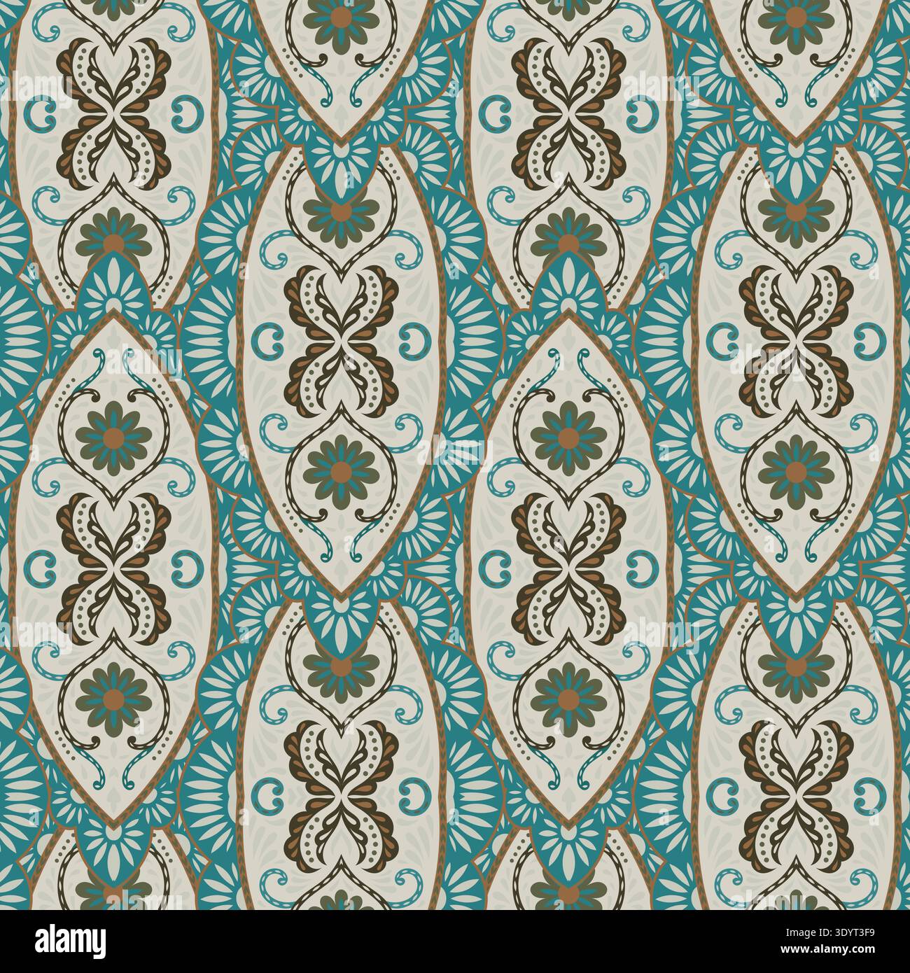 Motif de médaillon damassé bleu ardoise orné Illustration de Vecteur
