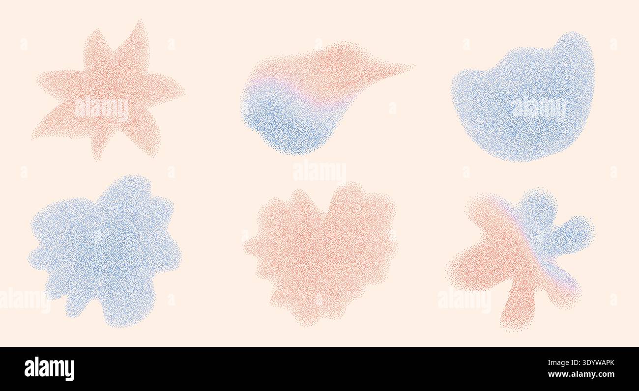 Fleurs granuleuses dégradées. Fleurs douces serties avec texture douce et bruyante dans des couleurs pastel. Icônes tendance de sable organique pour le design de l'an 2000. Vecteur gra Illustration de Vecteur