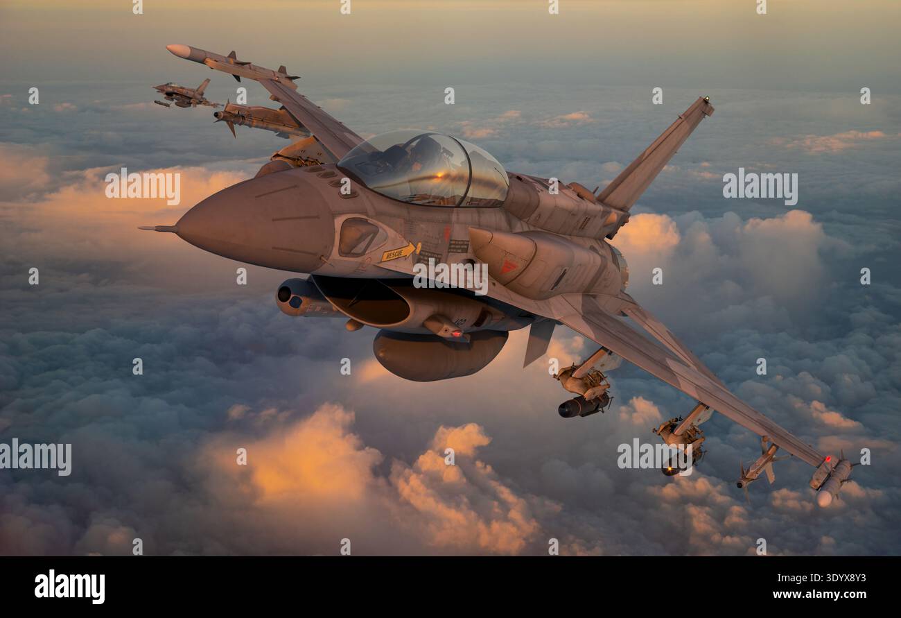 Avion de combat multirôle F-16 en vol de combat Banque D'Images