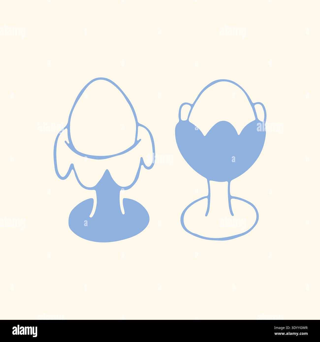 Coquetiers dessinés à la main en forme de gobelets à fleurs dans un style minimaliste de ligne bleue. Vecteur élégant de porte-oeufs pochés pour les thèmes du petit déjeuner, décor de cuisine Illustration de Vecteur